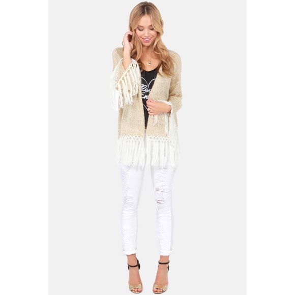RVCA sequin gold knit fringe jacket cardigan S - Picture 3 of 8